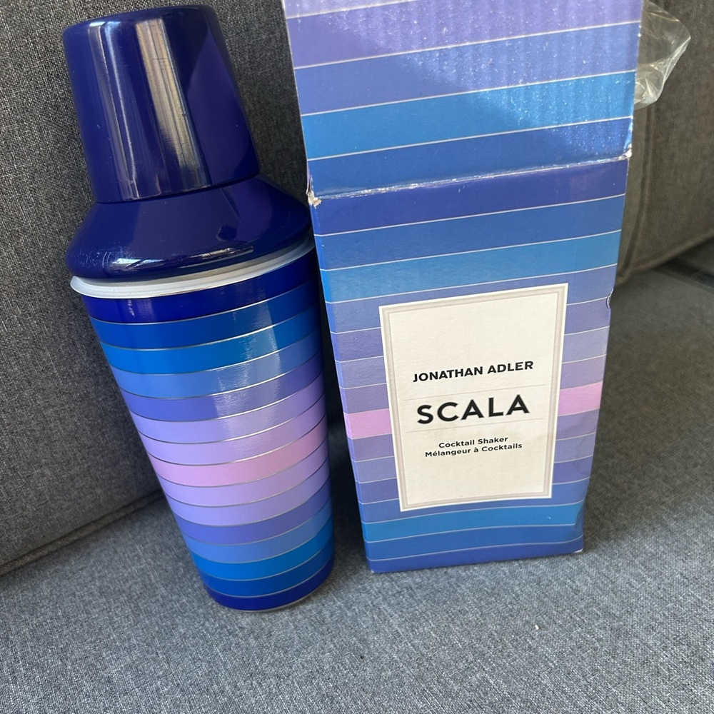Jonathan Adler Scala Cocktail Blue & Purple Stripes Stainless Steel  18.4 oz